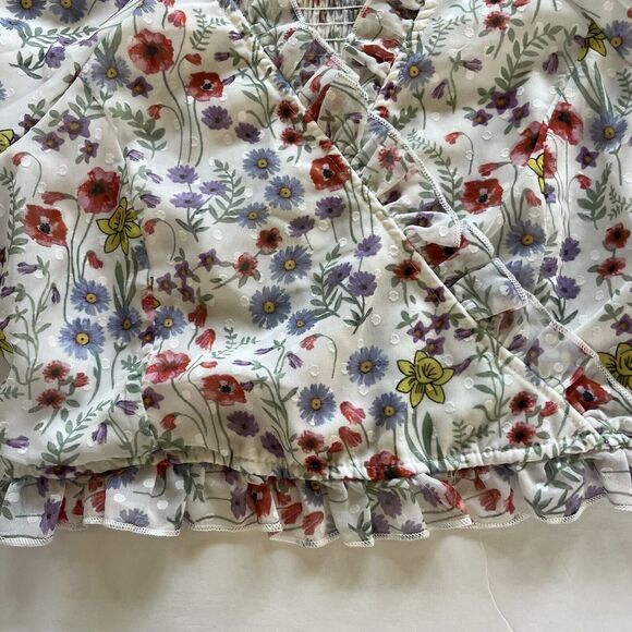 70/21 Ruffle Trim Floral Print Crop Top Womens Size Large with Puff Sleeves NWT - Picture 6 of 14